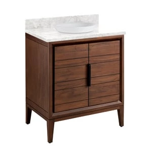 Flash Sale π― Signature Hardware Aliso 30 in. Floor Mount Vanity in Java, Carrara with White β 3 Flash Sale π― Signature Hardware Aliso 30 in. Floor Mount Vanity in Java, Carrara with White β