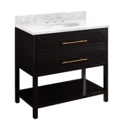 Best deal β€οΈ Signature Hardware Robertson 36 in. Floor Mount Vanity in Black with Carrara π₯