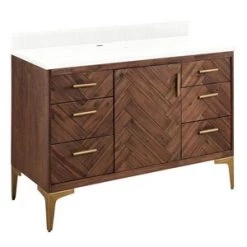 Cheapest ✔️ Signature Hardware Frey 48 in. Floor Mount Vanity in Russet Brown ❤️