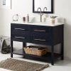 Best Sale ❤️ Signature Hardware Robertson 48 in. Floor Mount Vanity in Midnight Navy Blue, Feathered White with White ❤️ -Signature Hardware Shop Query 5982