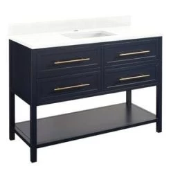 Best Sale ❤️ Signature Hardware Robertson 48 in. Floor Mount Vanity in Midnight Navy Blue, Feathered White with White ❤️ -Signature Hardware Shop Query 5983