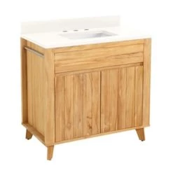 Coupon 🌟 Signature Hardware Antioch 35-7/8 in. Floor Mount Vanity in Natural Teak 👏