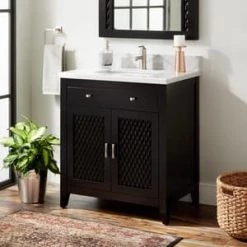 Flash Sale ⌛ Signature Hardware Thorton 30 in. Floor Mount Vanity in Black 🌟 -Signature Hardware Shop Query 6037