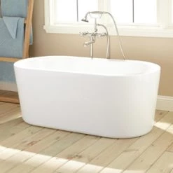 New 🔥 Signature Hardware Boone 51-1/4 x 25-3/4 in. Freestanding Bathtub with Rear Center Drain in White ⌛