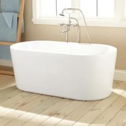 New 🔥 Signature Hardware Boone 51-1/4 x 25-3/4 in. Freestanding Bathtub with Rear Center Drain in White ⌛ -Signature Hardware Shop Query 627
