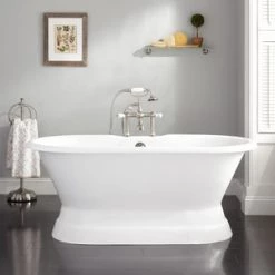 Deals 👏 Signature Hardware Henley 66 x 31 in. Freestanding Bathtub with Off-Centered Rear Drain in White ❤️