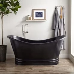 Brand new ✔️ Signature Hardware Raye 71 x 33-3/4 in. Freestanding Bathtub with Center Drain in Antique Black 🔥