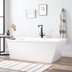 Outlet 🛒 Signature Hardware Emsworth 66 x 31-1/2 in. Freestanding Bathtub End Drain in White with Brushed Nickel Trim ❤️