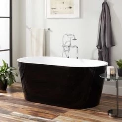 Outlet 👏 Signature Hardware Eden 67 x 32 in. Freestanding Bathtub with Center Drain in Black 😀
