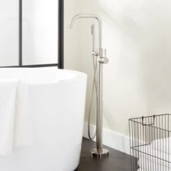 Flash Sale π Signature Hardware Edenton One Handle Lever Floor Mount Filler in Brushed Nickel (Trim Only) π