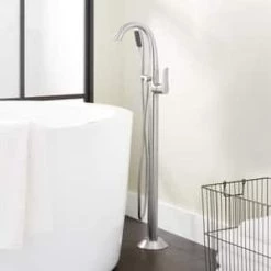 Discount ❤️ Signature Hardware Provincetown 8.5 gpm Floor Mount Tub Filler with Single Lever Handle and 1.8 gpm Handshower in Polished Chrome 🔔 -Signature Hardware Shop Query 996